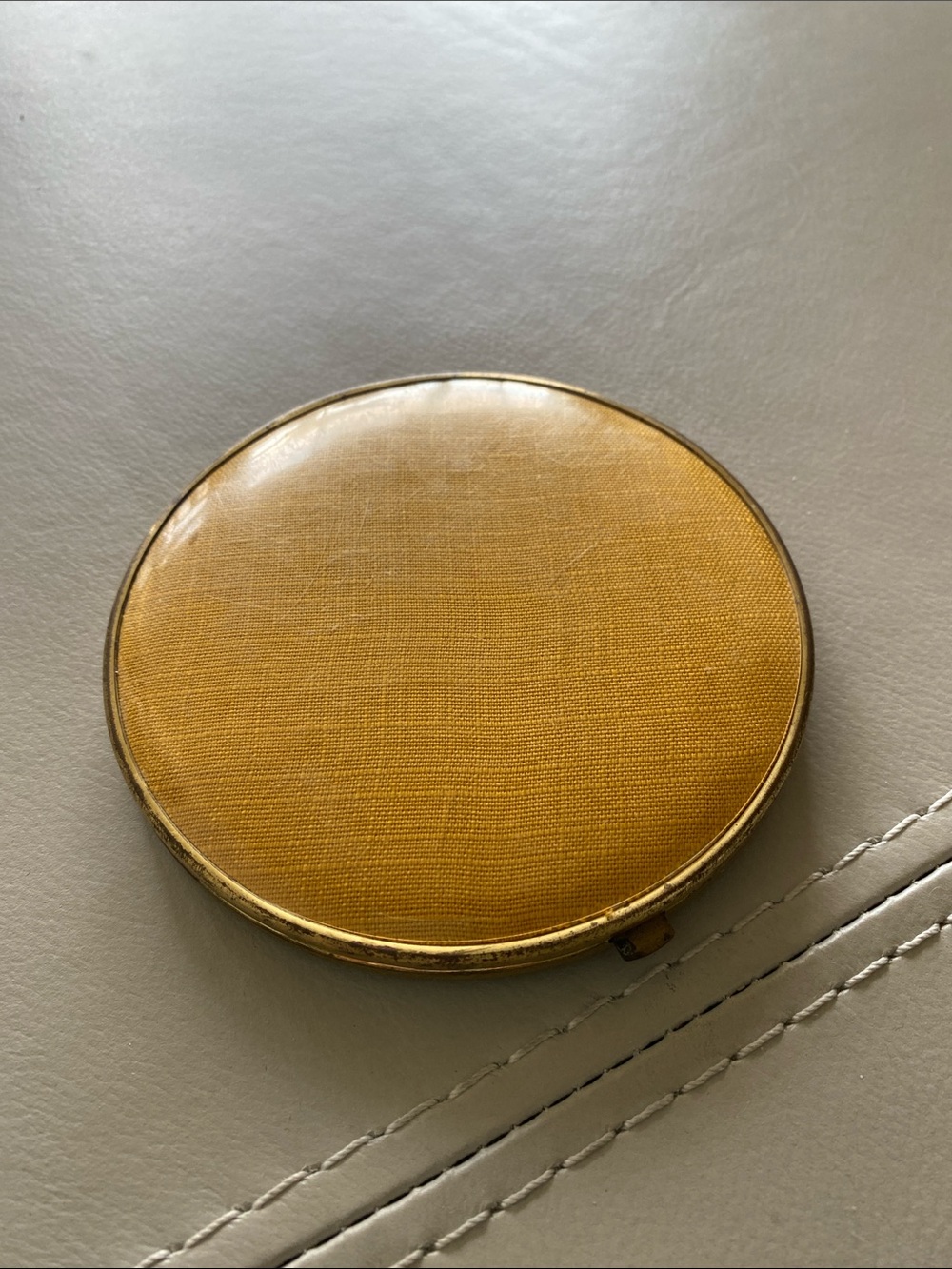 Vintage Round Mustard Yellow Compact Mirror 4.25” made in western Germany